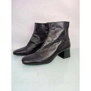 MNG Mango Black Leather Square Toe Ankle Boots Block Heel sz 38 Minimalist 90s